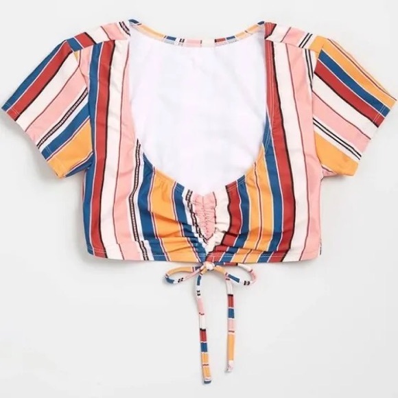 (B21) NEW ModCloth Striped cap Shortsleeved Crop top ONLY, Size Small, NWOT - Picture 2 of 10